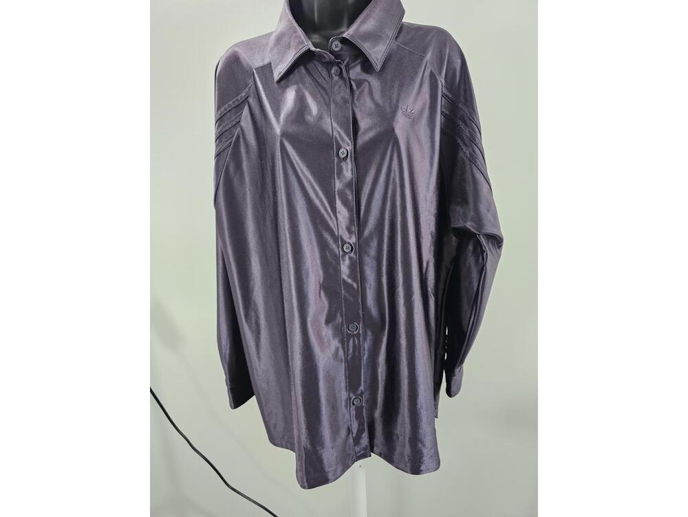 Adidas Oversized Satin Button-Up Shirt in Dark Purple